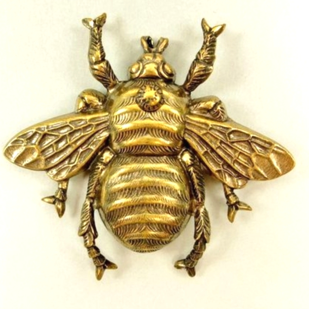 80s BEE Pin JAN MICHAELS SF Insect Bug Scarab Beetle Golden Brass Brooch 2" EVC - Picture 9 of 16
